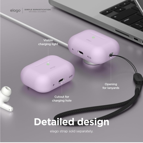 Silicone Protective Case Cover Compatible with Apple AirPods Pro 2nd [Lavender] - Picture 4 of 7
